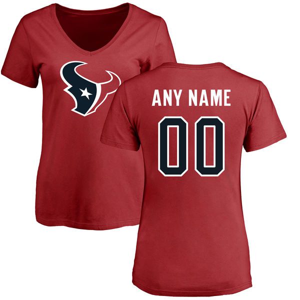 WoMen Houston Texans NFL Pro Line Red Personalized Name  Number Logo Slim Fit T-Shirt